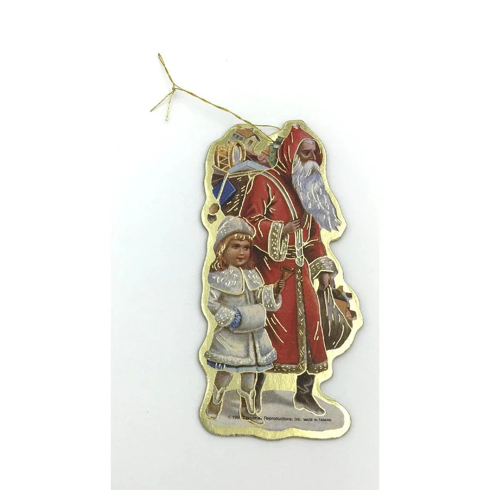 VTG Christmas Reproductions 80's Paper Foil Die Cut Ornaments 5 Santa Victorian